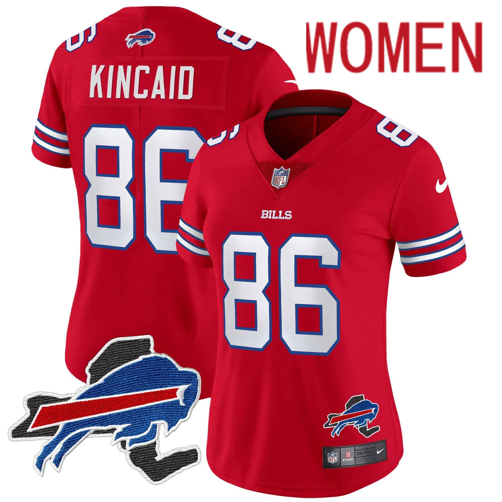 Women Buffalo Bills #86 Kincaid Red 2024 Nike Patch Vapor Limited NFL Jersey